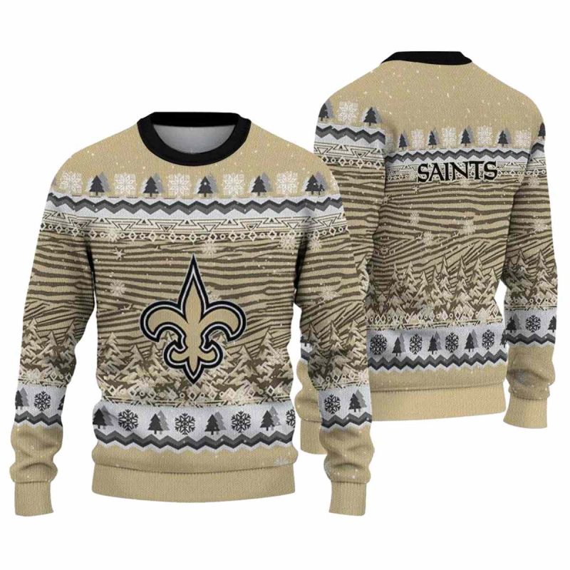 New Orleans Saints Logo And Christmas Tree Pattern Gold Aop Sweatshirt 1