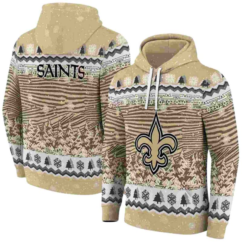 New Orleans Saints Logo And Christmas Trees Gold Aop Hoodie 1
