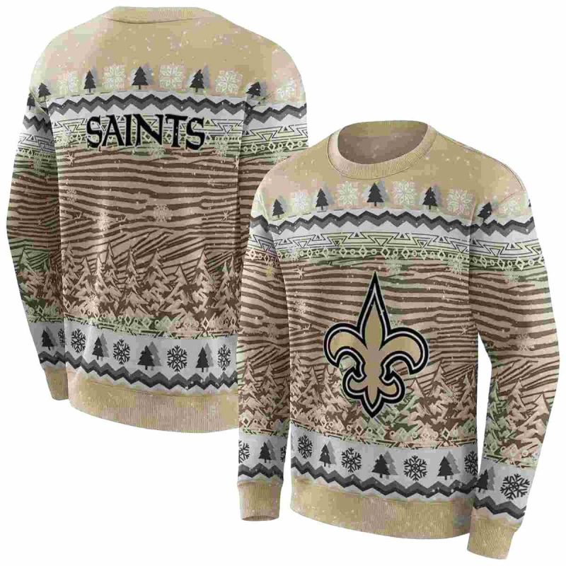 New Orleans Saints Logo And Christmas Trees Gold Aop Sweatshirt 1