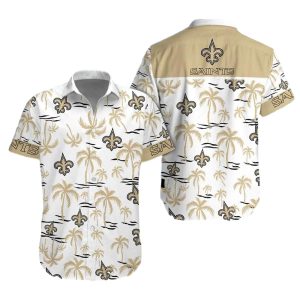 New Orleans Saints Logo And Coconut Beach White Gold Hawaiian Shirt