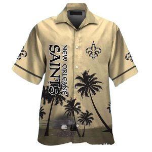 New Orleans Saints Logo And Coconut Gold Hawaiian Shirt