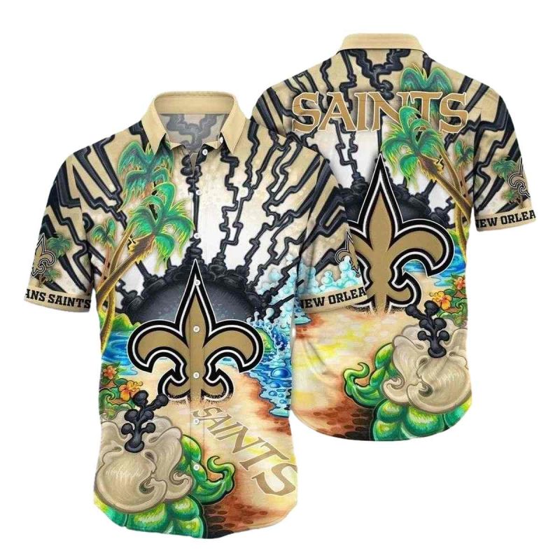New Orleans Saints Logo And Ocean Hawaiian Shirt 1