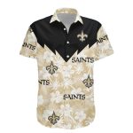 New Orleans Saints Logo Black And Beige Paneled Hawaiian Shirt