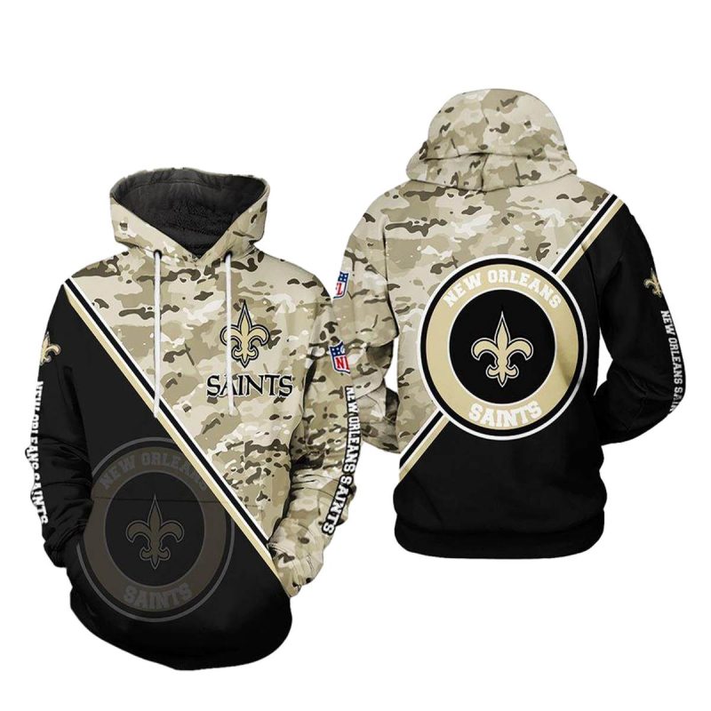New Orleans Saints Logo Camo And Black Pattern Aop Hoodie 1