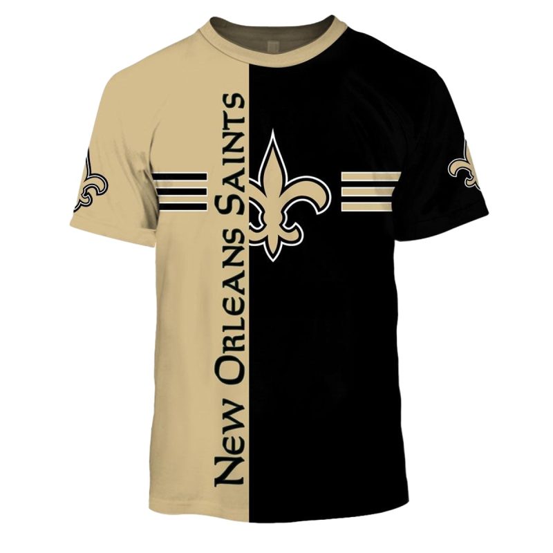 New Orleans Saints Logo Clacssic Black And Gold Aop T Shirt 1