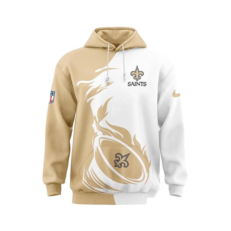New Orleans Saints Logo Flame Gold And White Aop Hoodie 1