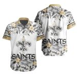 New Orleans Saints Logo Floral And White Hawaiian Shirt