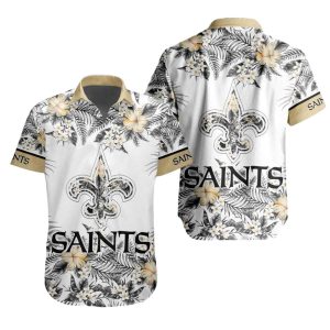 New Orleans Saints Logo Floral And White Hawaiian Shirt