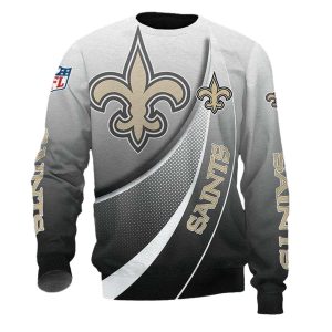 New Orleans Saints Logo Grey White Curve Graphic AOP Sweatshirt