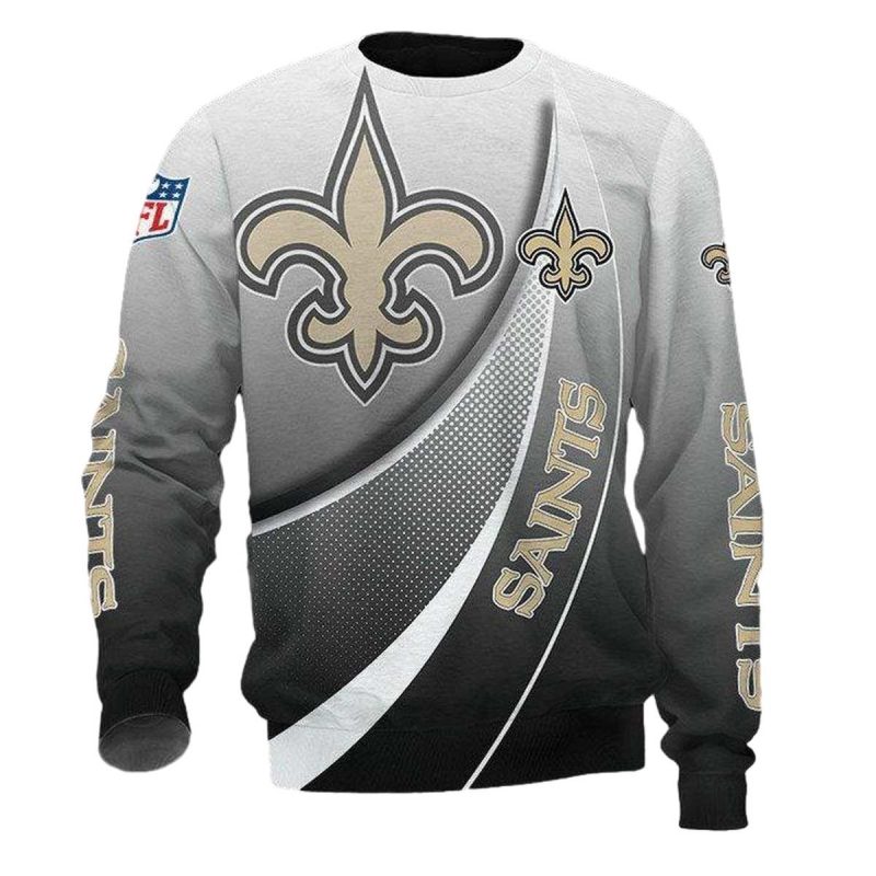 New Orleans Saints Logo Grey White Curve Graphic Aop Sweatshirt 1