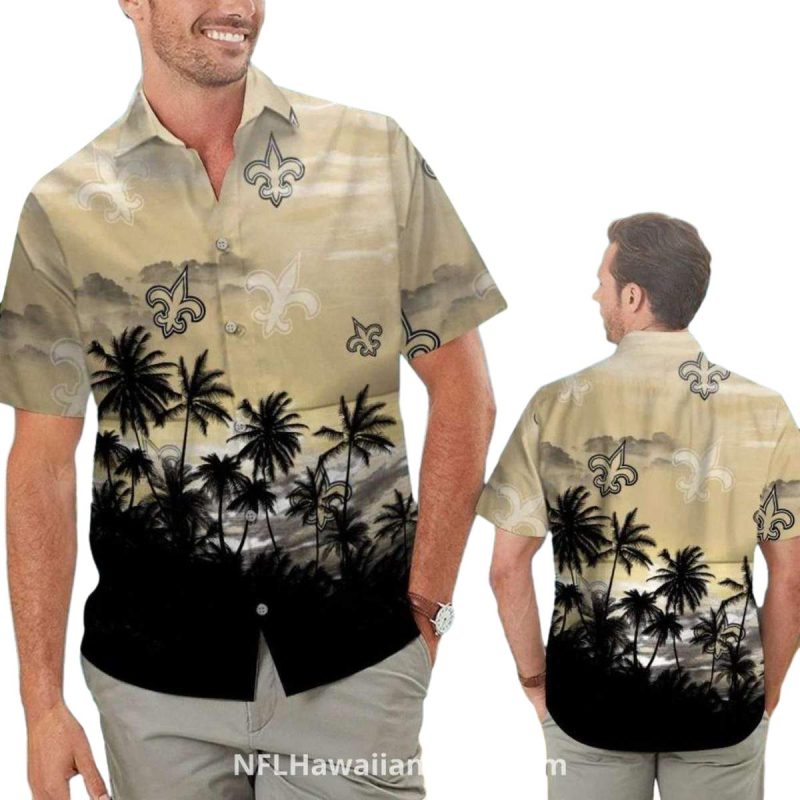 New Orleans Saints Logo Palm Tree Sunset Hawaiian Shirt 1