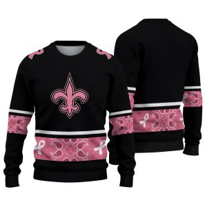 New Orleans Saints Logo Pink Ribbon Black Pink AOP Sweatshirt