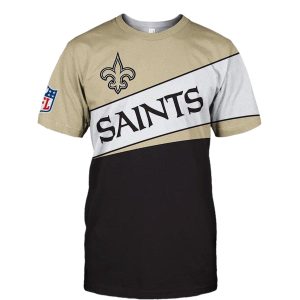 New Orleans Saints Logo White Black And Gold AOP T Shirt