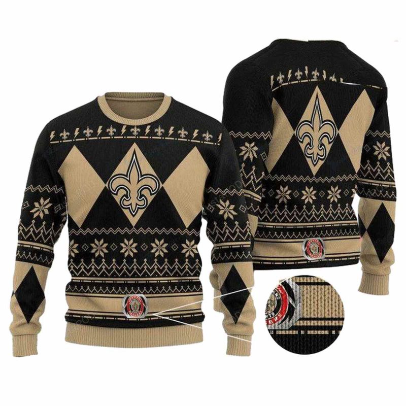 New Orleans Saints Logo Xmas Black Golden Red Medal Ugly Sweater 1