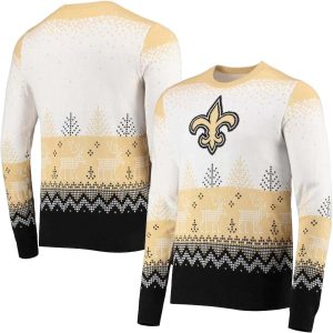 New Orleans Saints Logo in My Heart Black White And Gold Ugly Sweater