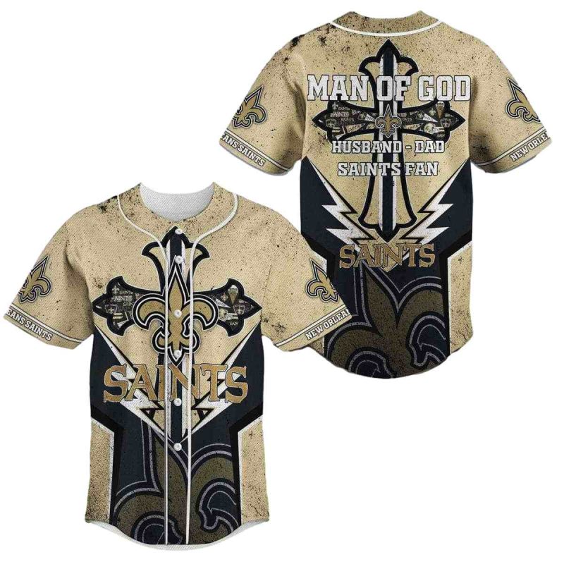 New Orleans Saints Man Of God Husband Dad Saints Fan Baseball Jersey 1
