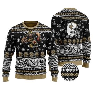 New Orleans Saints Mascot And Helmet Ugly Sweater