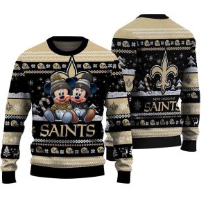 New Orleans Saints Mickey And Minnie Cute Christmas Ugly Sweater
