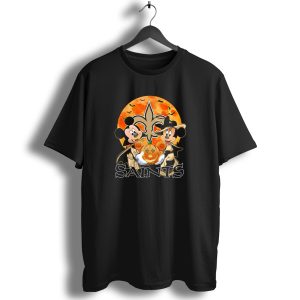 New Orleans Saints Mickey And Minnie Halloween Pumpkin Fleur De Lis T Shirt