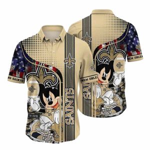 New Orleans Saints Mickey Football American Flag Style Hawaiian Shirt