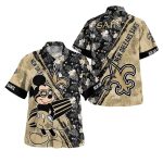 New Orleans Saints Mickey Mouse Floral Gold Hawaiian Shirt