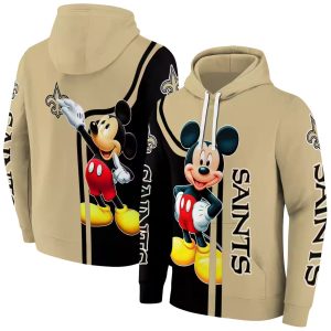 New Orleans Saints Mickey Mouse Gold Black AOP Hoodie