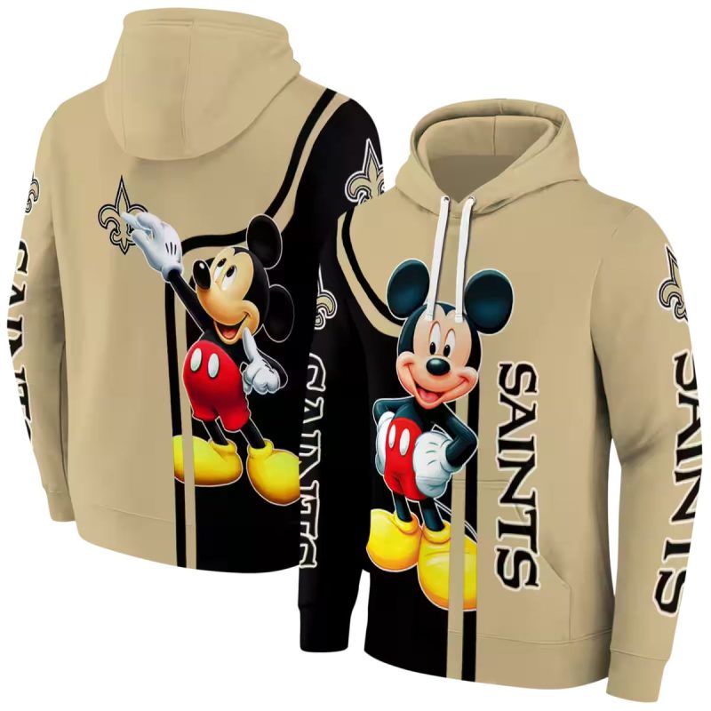 New Orleans Saints Mickey Mouse Gold Black Aop Hoodie 1