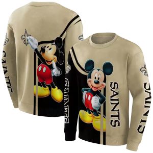 New Orleans Saints Mickey Mouse Gold Black AOP Sweatshirt