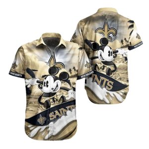 New Orleans Saints Mickey Surfing Tropical Sunset Style Hawaiian Shirt