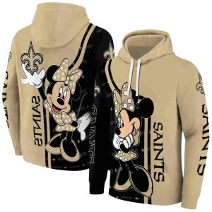 New Orleans Saints Minnie Mouse Gold Black AOP Hoodie