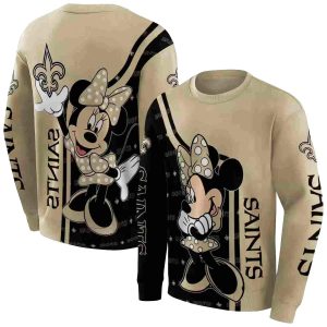 New Orleans Saints Minnie Mouse Gold Black AOP Sweatshirt