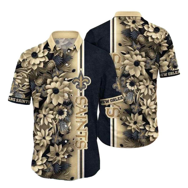 New Orleans Saints Monochromatic Floral Hawaiian Shirt Mens 1
