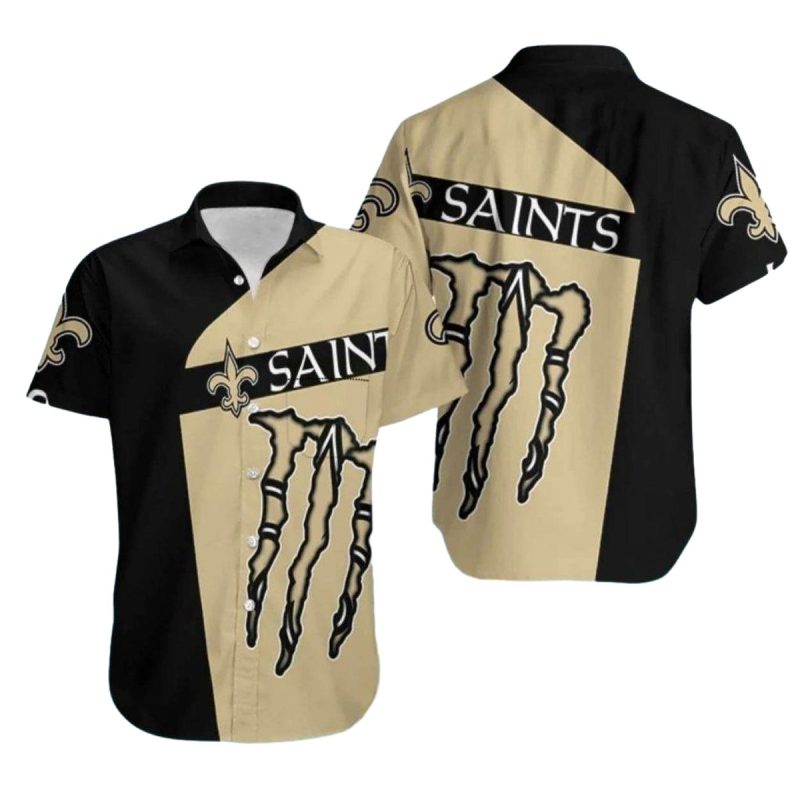 New Orleans Saints Monster Energy Gold And Black Hawaiian Shirt 1