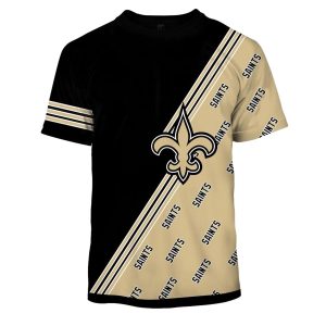 New Orleans Saints Multi Logo Black And Gold AOP T Shirt