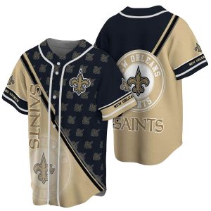 New Orleans Saints Multi Logo Black And Gold Baseball Jersey