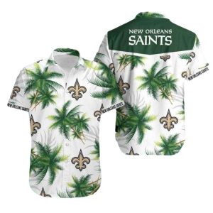New Orleans Saints Palm Coconut Tree White Hawaiian Shirt