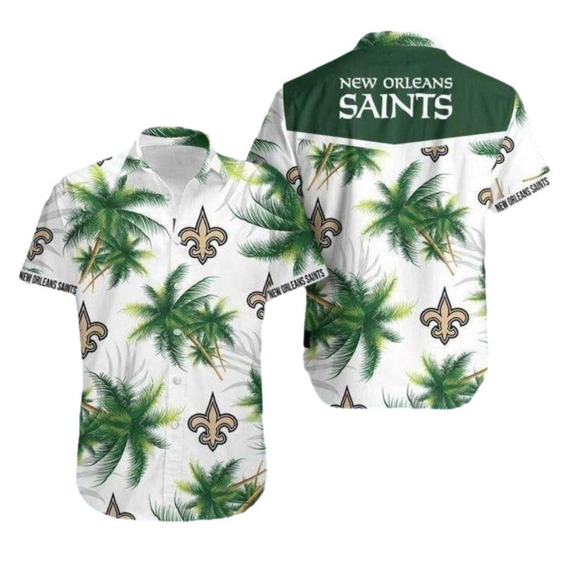 New Orleans Saints Palm Coconut Tree White Hawaiian Shirt 1