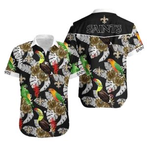 New Orleans Saints Parrot Above Flower Hawaiian Shirt
