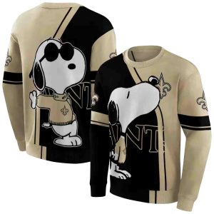 New Orleans Saints Playful Snoopy Gold Black AOP Sweatshirt