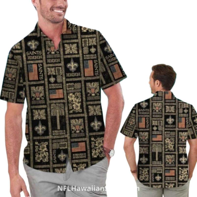 New Orleans Saints Polynesian Tribal Pattern Hawaiian Shirt 1