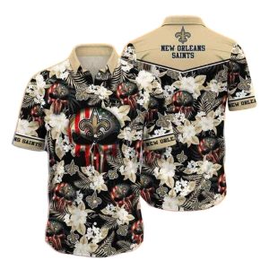 New Orleans Saints Punisher Skull Floral Hawaiian Shirt