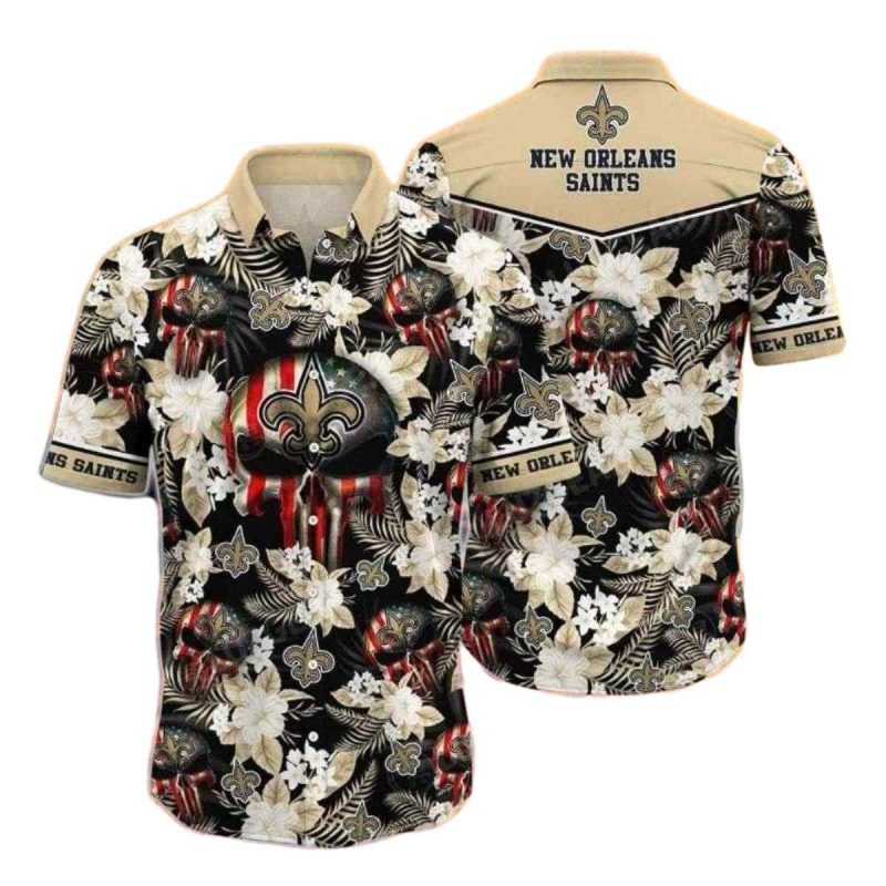 New Orleans Saints Punisher Skull Floral Hawaiian Shirt 1