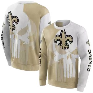 New Orleans Saints Punisher Skull Gold White AOP Sweatshirt