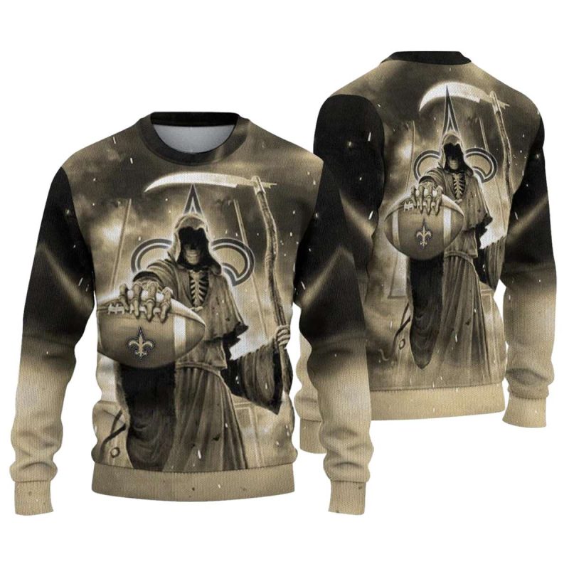 New Orleans Saints Reaper Scythe Gold Aop Sweatshirt 1