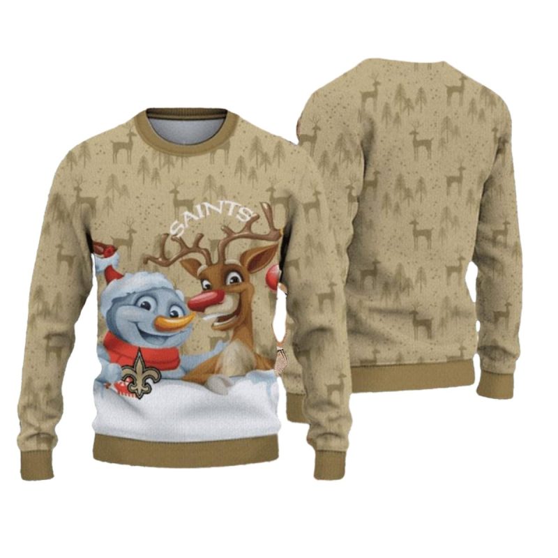 New Orleans Saints Reindeer And Snowman Ugly Sweater 1