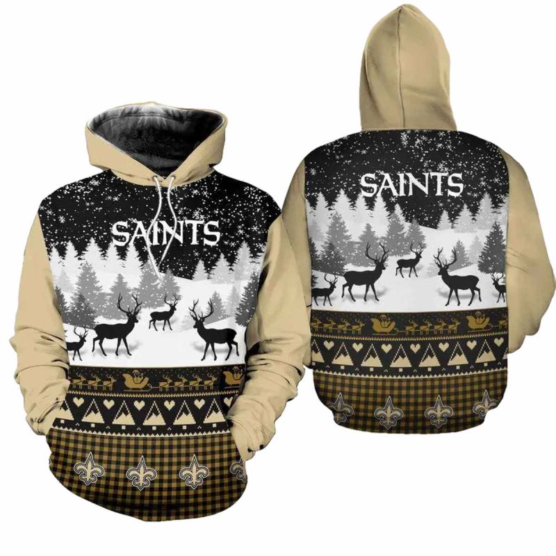 New Orleans Saints Reindeer Christmas Pattern Aop Hoodie 1