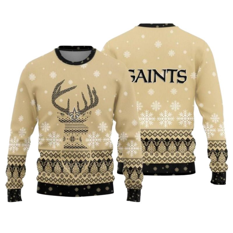 New Orleans Saints Reindeer Gold Ugly Sweater 1