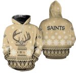 New Orleans Saints Reindeer Merry Christmas Gold Pattern AOP Hoodie