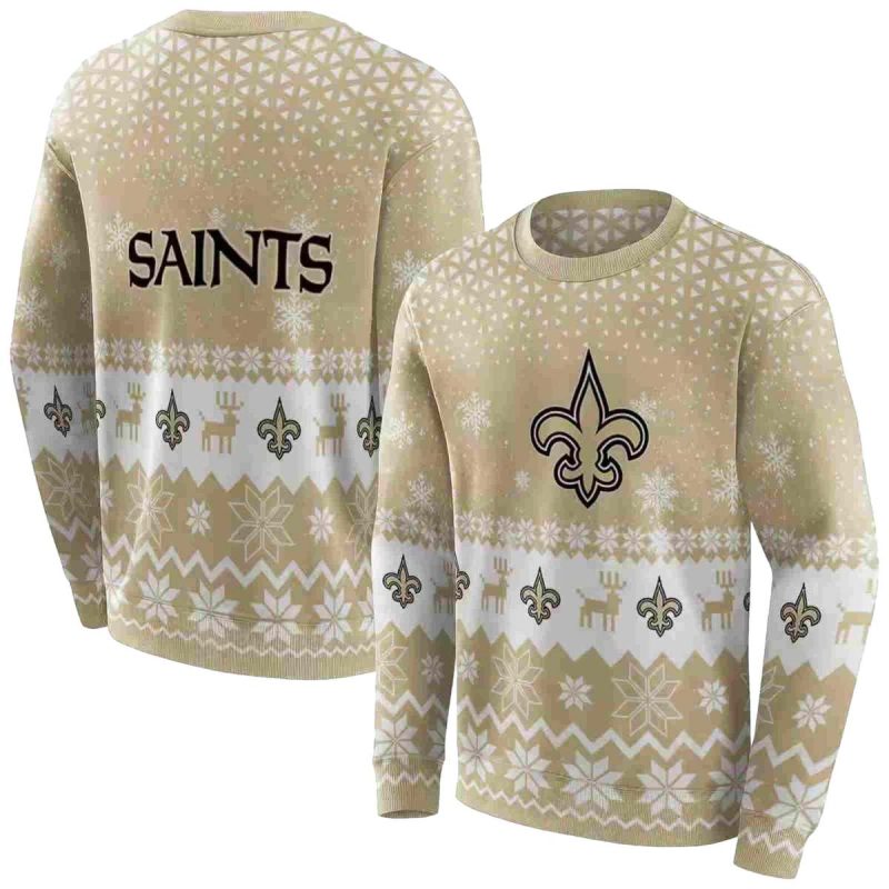 New Orleans Saints Reindeer Motif Christmas Gold Aop Sweatshirt 1