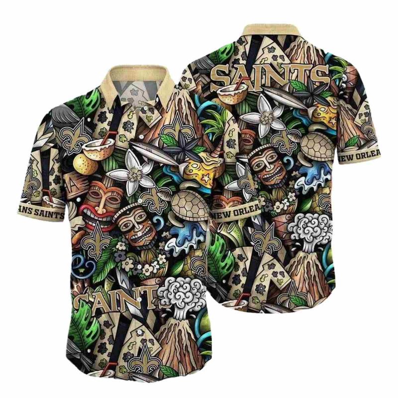 New Orleans Saints Saints Tribal Totem Hawaiian Shirt 1